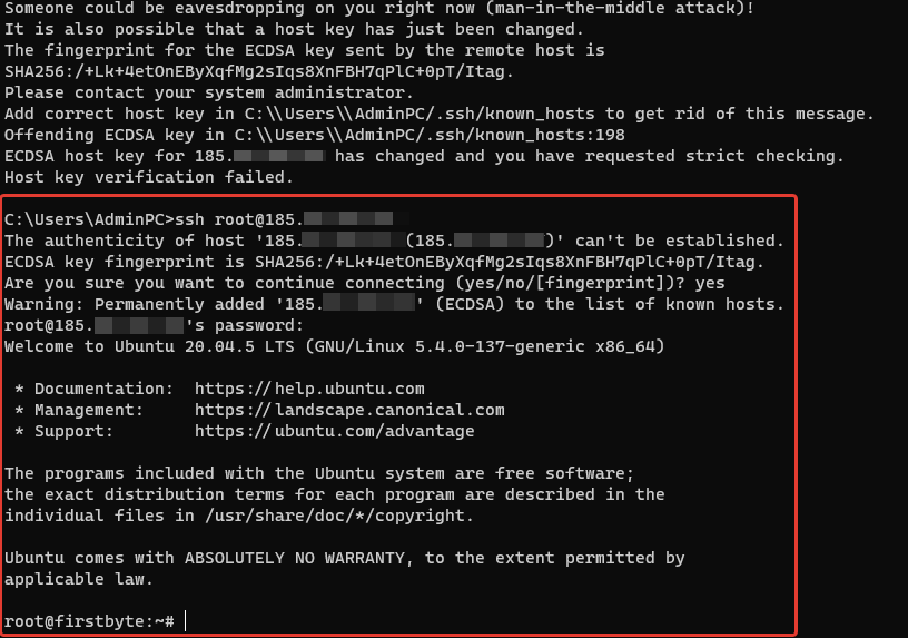 Исправление ошибки при подключении к SSH: WARNING: REMOTE HOST IDENTIFICATION HAS CHANGED!