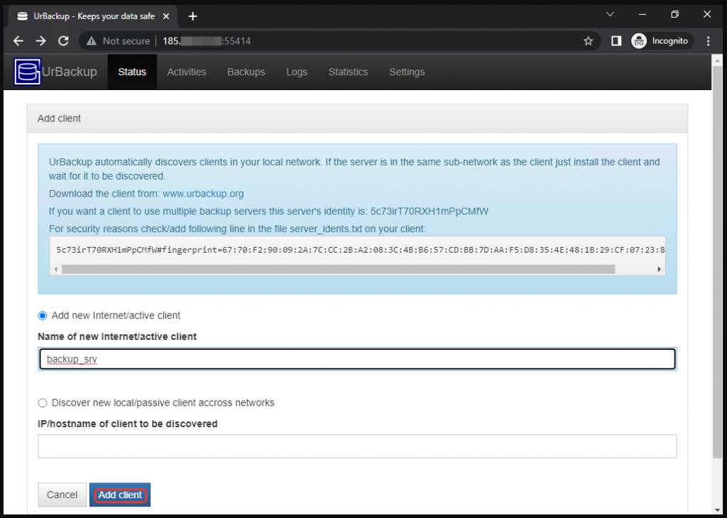 Установка сервера и клиента UrBackup в Ubuntu