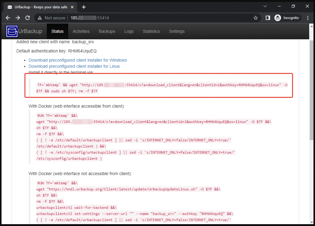 Установка сервера и клиента UrBackup в Ubuntu